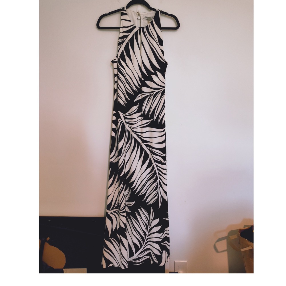 Tommy Bahama Carmela Lush Zebra Maxi Dress Black White Palm Print SW622677 M